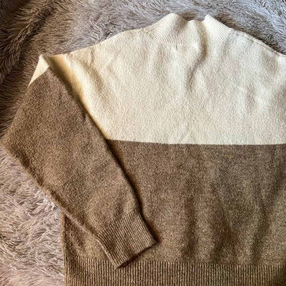 XS brown cream color block mock neck sweater - Picture 2 of 4